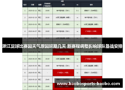 浙江足球比赛因天气原因延期几天 新赛程调整影响球队备战安排